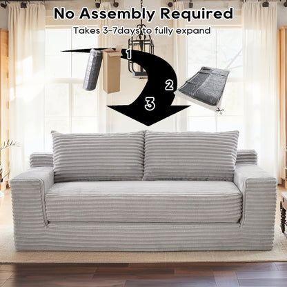 Grey Memory-Foam Compressed Corduroy Convertible Loveseat, No Assembly
