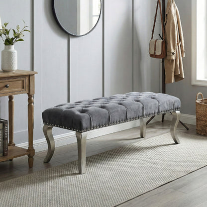 Decor Tufted Fabric Upholstered Bench Nailhead Trim , Gray