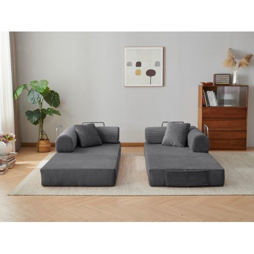78.8 inch  Grey Corduroy Convertible Compression Boneless Floor Sofa-Bed