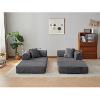 78.8 inch  Grey Corduroy Convertible Compression Boneless Floor Sofa-Bed