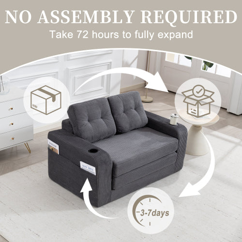 2-in-1 Fold-Out Corduroy Convertible Floor Sofa-Bed with Pockets