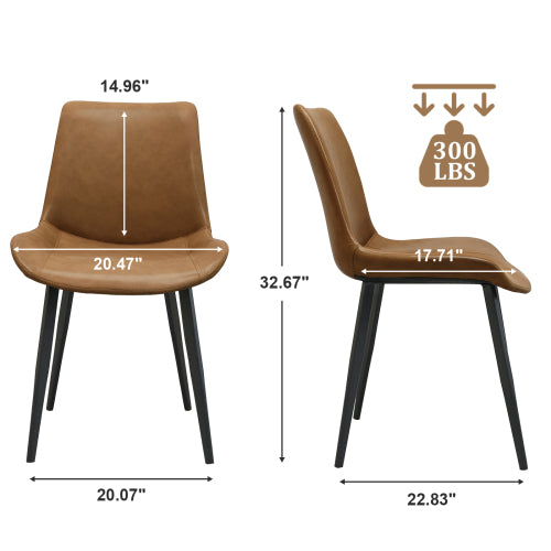 Brown PU Leather Dining Chair with Metal Legs, Modern Upholstered Chair Set for Kitchen & Dining Room