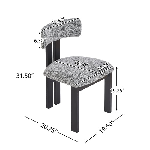 Armless Upholstered Dining Chairs with Black Metal Legs, Set of 2, Black/White