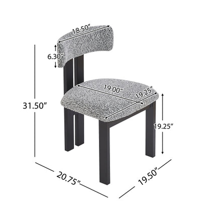Armless Upholstered Dining Chairs with Black Metal Legs, Set of 2, Black/White