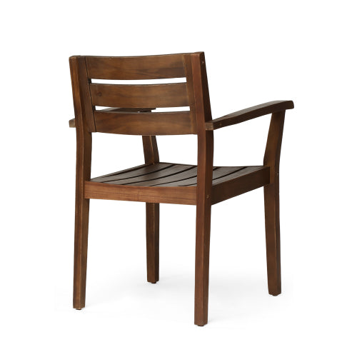 Set of 2 Dark Brown Acacia Wood Outdoor Patio Arm Dining Chairs, 350 LBS Weatherproof Garden Side Chairs