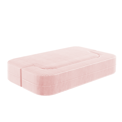 78.7-Inch Baby-Pink Convertible Corduroy Sleeper Floor Sofa-Bed with Zip-On Blanket & 2 Pillows No-Assembly
