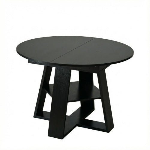 Extendable Round Dining Table for 4-8, Modern Oval Kitchen Table with Storage Shelf, Black