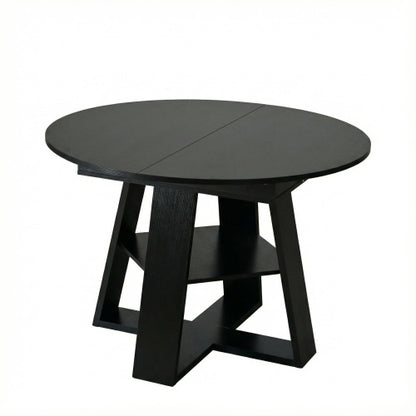 Extendable Round Dining Table for 4-8, Modern Oval Kitchen Table with Storage Shelf, Black