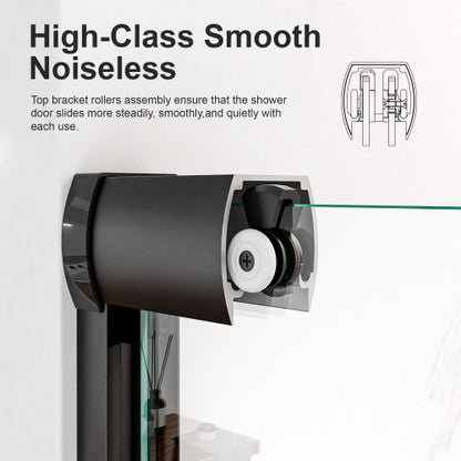 44"-48"W*72" H Semi-Frameless Double Sliding Shower Door, Bypass Shower Door, 1/4" (6mm) Thick SGCC Tempered Glass Door, Matte Black