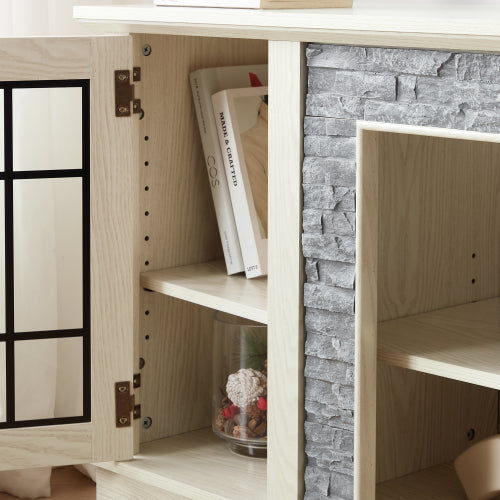 Modern 65 Inch TV Stand with Faux Stone Cabinet White Media Console