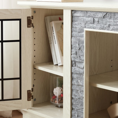 Modern 65 Inch TV Stand with Faux Stone Cabinet White Media Console