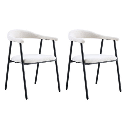 Fabric Upholstered Dining Chairs with Black Metal Legs, Set of 4, White