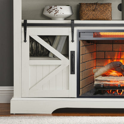 60 Inch Electric Fireplace Entertainment Center With Door Sensor-Jasmine white color