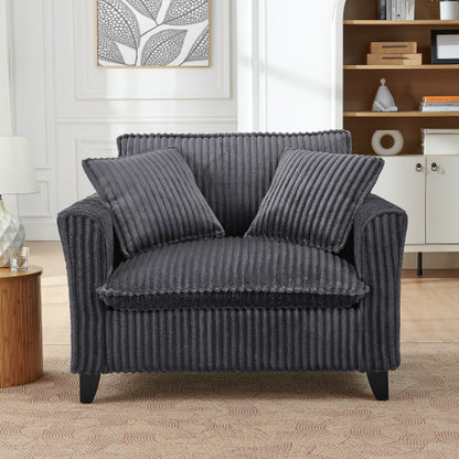 Grey Retro Corduroy Ergonomic Lazy Single Sofa Chair with Dual Armrests