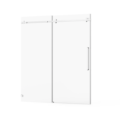 Goodyo Frameless Shower Door, 60" W x 72" H Silent Sleek Sliding Glass Door, 1/4" (6mm) Thick Tempered Clear Glass with Easy-clean Coating, Heavy-Duty 304 Stainless Steel, Chrome