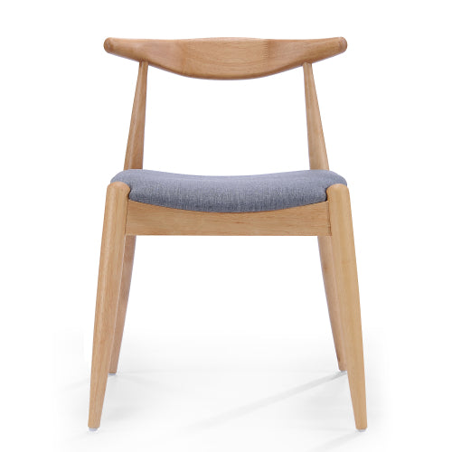 Set of 2 Natural+Gray Rubberwood Dining Chairs, Ergonomic Arched Back, TSCA Certified Foam Cushion