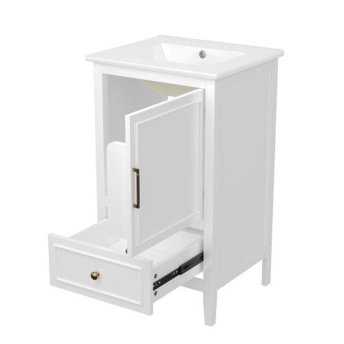 20" Bathroom Vanity with Sink, Bathroom Cabinet with A Door, Door Shelf Storage and Adiustable Foot Pads, A Drawer, White