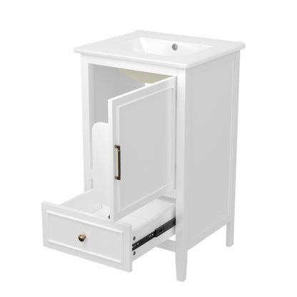 20" Bathroom Vanity with Sink, Bathroom Cabinet with A Door, Door Shelf Storage and Adiustable Foot Pads, A Drawer, White