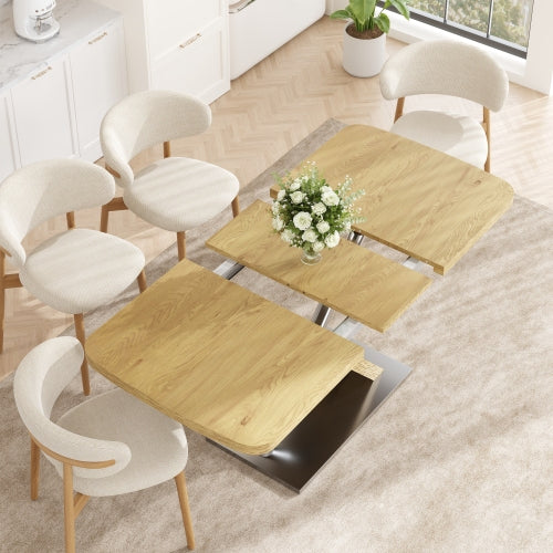 47.25inch-63inch Extendable Dining Table with Metal Base, Seats 4-6, Natural Wood