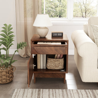 Wood Nightstand with 1 drawer,Walnut Finish