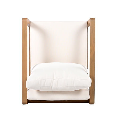 Outdoor Lounge Chair, Acacia Wood Club Chair, Oversized Seat with White Cushion Set