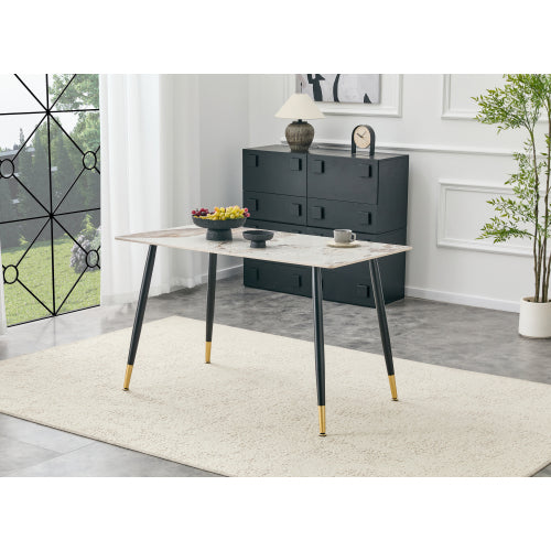 Sintered Stone Dining Table with Metal Base, Pandora Beige