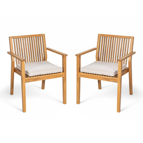 Patio Dining Chair Set of 2 - Sturdy Acacia Wood, Comfortable Waterproof Seating, 400 lbs Capacity, Natural Color Frame