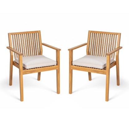 Patio Dining Chair Set of 2 - Sturdy Acacia Wood, Comfortable Waterproof Seating, 400 lbs Capacity, Natural Color Frame