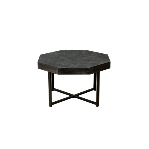 30 Inch Octagonal Patchwork Coffee Table, Antique Black