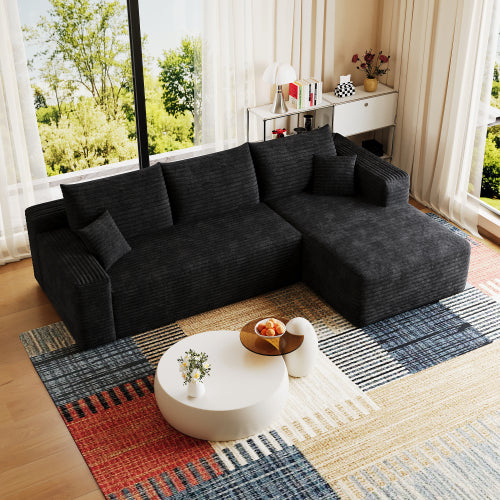 95" Cloud Sectional Sofa,Modern Minimalist Upholstered Couches, Comfort U Shaped Sofa for Living Room,Deep Seat Corner Couch,No Assembly Required,Black (Plush Corduroy Fabric)