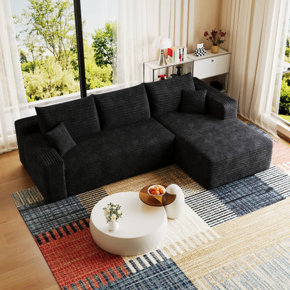 95" Cloud Sectional Sofa,Modern Minimalist Upholstered Couches, Comfort U Shaped Sofa for Living Room,Deep Seat Corner Couch,No Assembly Required,Black (Plush Corduroy Fabric)