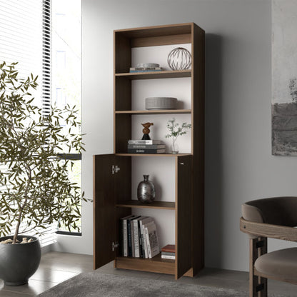 Bookcase with Open Storage and 2 Doors, Natural Oak/White