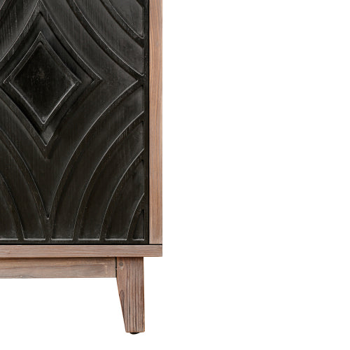 Mid Century Sideboard Buffet Cabinet with Solid Wood Legs and 4 Convex Pattern Diamond Doors