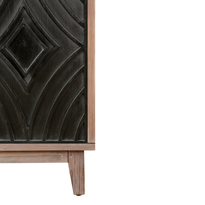 Mid Century Sideboard Buffet Cabinet with Solid Wood Legs and 4 Convex Pattern Diamond Doors