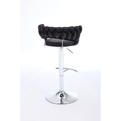 Set of 2 Bar Stools,with Chrome Footrest and Base Swivel Height Adjustable Mechanical Lifting Velvet + Chrome  Leg Simple Bar Stool-BLACK