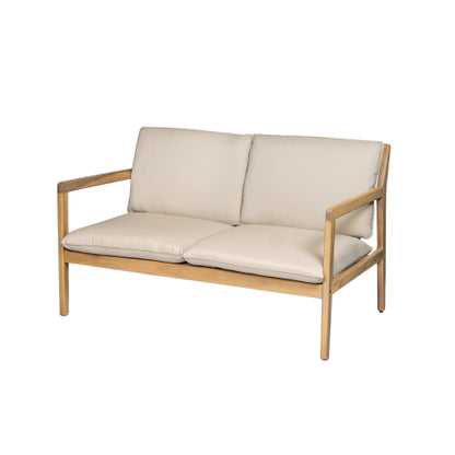 Outdoor Acacia Wood Loveseat with Coffee Table, Light Teak Frame, Beige Cushion