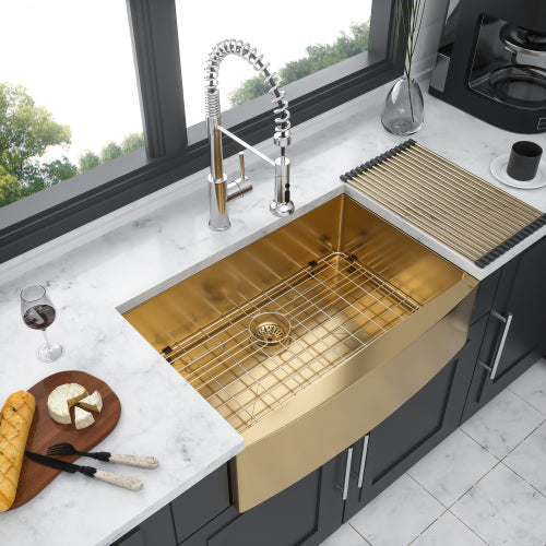 36" x 21" x 10" Gold Farmhouse Sink - 36 Inch Kitchen Sink Stainless Steel 16 gauge Apron Front Kitchen Sink
