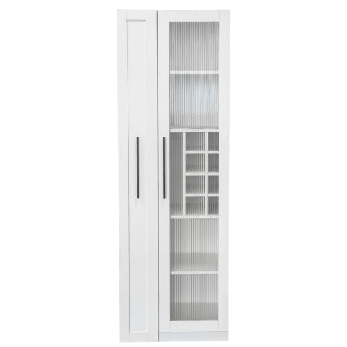 Kitchen Pantry Cabinet with Multi-Functional Pull-Out Multi-Tier Storage Shelf and Glass Doors