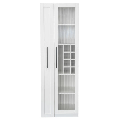 Kitchen Pantry Cabinet with Multi-Functional Pull-Out Multi-Tier Storage Shelf and Glass Doors
