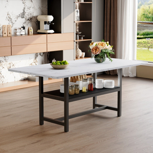 71-Inch White Wood Grain Dining Table with Storage Shelf