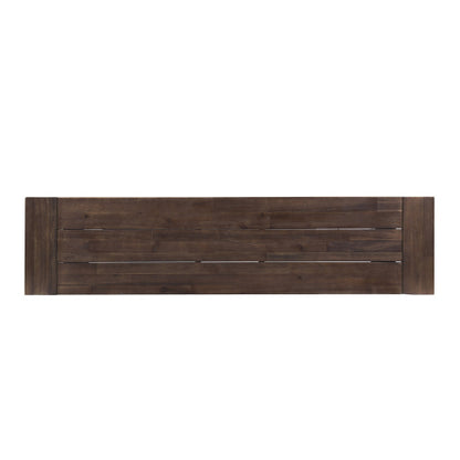 Dark Brown Sandblast Finish Acacia Wood Dining Bench with White Rustic Metal Finish Frame