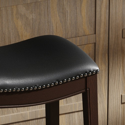 31in. H Bar-Height Wood Barstool with Black Faux-Leather Seat, 1PC