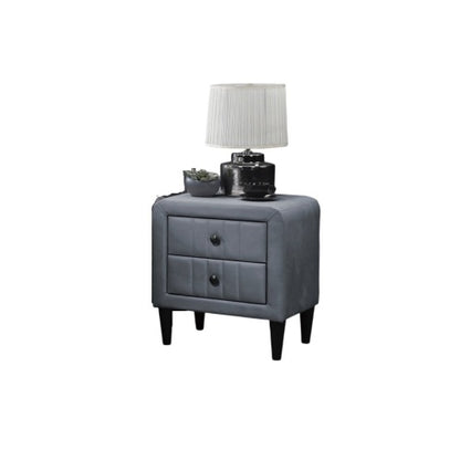 Grey Velvet 2-Drawer Nightstand with Tempered Legs
