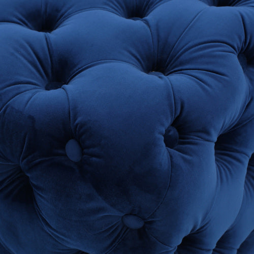 Navy Blue Velvet Button Tufted Ottoman, Diamond Stitch Modern Glam Accent Seat for Living Room