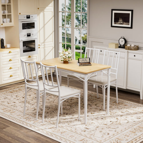 5-Piece Industrial Dining Set, Table & 4 PU Benches