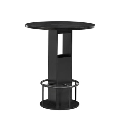 3-Piece Bar Table and Stool Set 31.5-inch round bar table with two stools Compact wooden dining bar with metal ring footrest Ideal for restaurants, cafes, bars, living rooms, and small spaces,Black