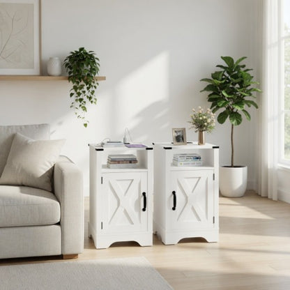2-Pack 16inch White Farmhouse Charging Nightstand