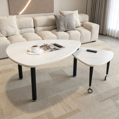 360°Rotatable Coffee Table, White Sintered Stone Top