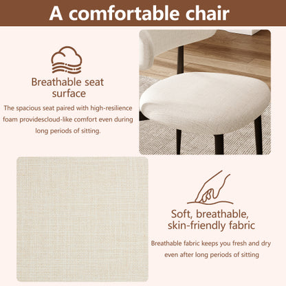 Set of 2 Beige Fabric Metal Dining Chairs, Farmhouse Style Rustic Chairs 250lb Capacity