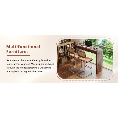 Elegant natural walnut wood grain bar table -50 inches long, a practical choice for modern home decor. Walnut wood grain texture veneer, equipped with double drawers, can be used as both a bar counter